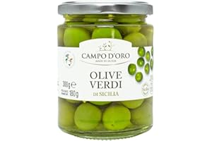 CAMPO D'ORO | OLIVE VERDI di Sicilia 180 GR. Specialità siciliane per ricette, olive verdi conservate e maturate in salamoia, per aperitivo o farcitura. 100% Made in Italy