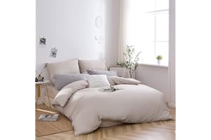 AYSW Pościel szczotkowana z mikrofibry 1 poszwa na kołdrę 200 x 220 cm + 2 poszewki na poduszkę 80 x 80 cm z zamkiem błyskawicznym beżowa