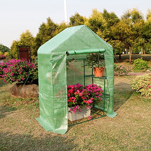Yorbay Foliengewächshaus Gewächshaus 143x73x195cm, mit Gitternetzfolie aus PE(140g/㎡), mit Ablagen, für Garten zur Aufzucht - 2