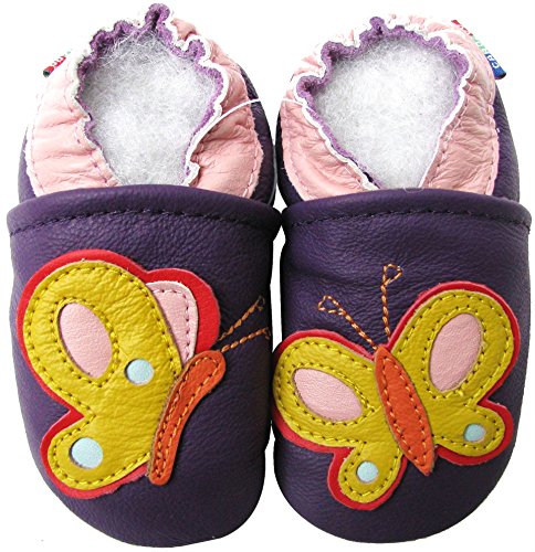 Soft Sole Leather Baby Toddler Infant Kids Shoes Slippers Booties Carozoo Colorful Butterfly Purple 12-18M
