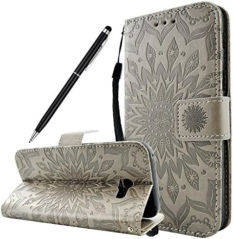 Samsung Galaxy A5 2017 Case - Fraelc Samsung SM-A520F (2017 Release - 5.2 Inch) Leather Wallet Case Embossing Mandala Henna Flower Pattern Design Leather Flip BookStyle Phone Cover Magnetic Folio Wallet Bag Case Cover for Samsung Galaxy A5 2017 - Gray