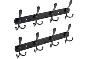 IHOMEPARK Appendiabiti a Parete - Ganci Appendiabiti Attaccapanni da Muro, Ganci Spesso Durevole in Acciaio Inox Appendi Accappatoio Asciugamani Cappotti Abiti per Bagno Cucina (4 Ganci 2 Pezzi, Nero)