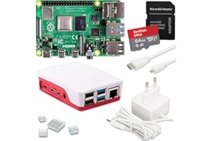 SHK Raspberry Pi 4 4GB Starter Set | Tarjeta SD de 64 GB | Fuente de alimentación USB-C de 15 W | Carcasa | Cable Micro HDMI 4K | Juego de disipadores de calor | Raspberry Pi 4 Modelo B 4GB RAM