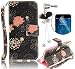 Produktbild für Huawei P8 Lite (Huawei P8 Mini) Dual SIM Schuztcover aus Kunstleder und Textil Sunroyal Klapp Wallet Stand BRIEFTASCHE SCHUTZHÜLLE Leder PU Buch Stil Dünn TPU Back Rückseite Zurück für Huawei P8 Lite Dual SIM Schuztcover aus Kunstleder und Textil Auto Aufwachen Schlaf Bumper mit Strap/Hängende Halter Falten, Kartenfächer + 1x Diamant Kristall Bling Strass Rhinestone Diamant Anti Staub Schutz Stecker Stöpsel + 1x HD Displayschutzfolie, Blume Floral Flower Design