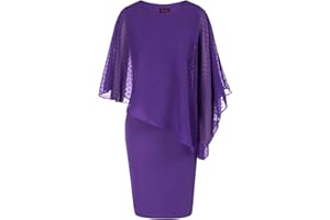 Hanna Nikole Women's Plus Size Cape Chiffon Dress Cocktail Formal Party Pencil Dress