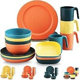 Kyraton Complete plastic tableware, 4 people and 20 service dishes tableware, not fragile, lightweight reusable, easy to carr
