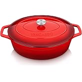 vancasso Enamelled Cast Iron Casserole, 37 cm / 8 Litres Cast Iron Dutch Oven with Round Stainless Steel Lid Suitable for All