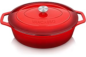 vancasso Cocotte Ovale en Fonte Émaillée 8L, 37cm, x13cm, 8.15kg, Marmite avec Couvercle Pour Tous Feux dont Induction Rouge