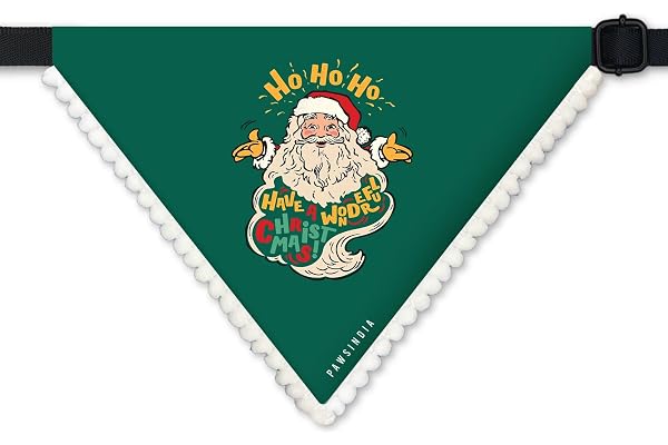 PawsIndia Dog Bandana with Collar Small Medium Large Dogs & Cats 100% Adjustable with Buckle Stretchable Fabric Christmas-Santa-Green