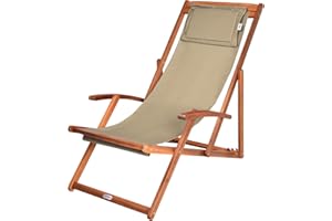 ‎CASARIA Casaria® Sonnenliege Holz Wetterfest Klappbar Verstellbar 160kg Belastbar Armlehne Nackenkissen Garten Balkon Liegestuhl Akazie 94x94x60cm Beige