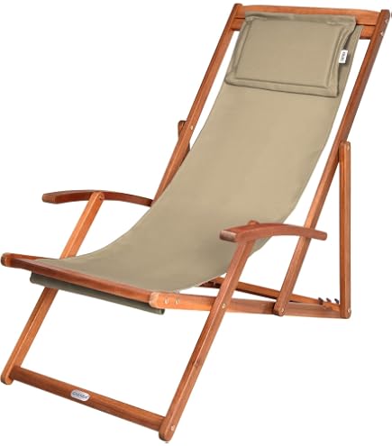 Merino Wool Lounger-Set 2x Liegestuhl + Tisch – Klappbar, Verstellbar, Aus Buchenholz, Beige