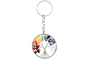 MYBOTA Tree of Life Keyring 7 Chakra Healing Crystal Tumbled Stone Natural Gemstone Car Key Chain Reiki Healing Keychain for Friendship Women Men Girls Bikes Home