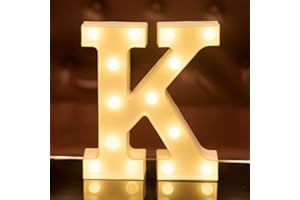 FOCUX LED Letter Lights Alphabet Light Up Sign for Night Light Home Party Birthday Wedding LED Letter Battery Powered Christmas Lamp Home Bar Decoration (K)