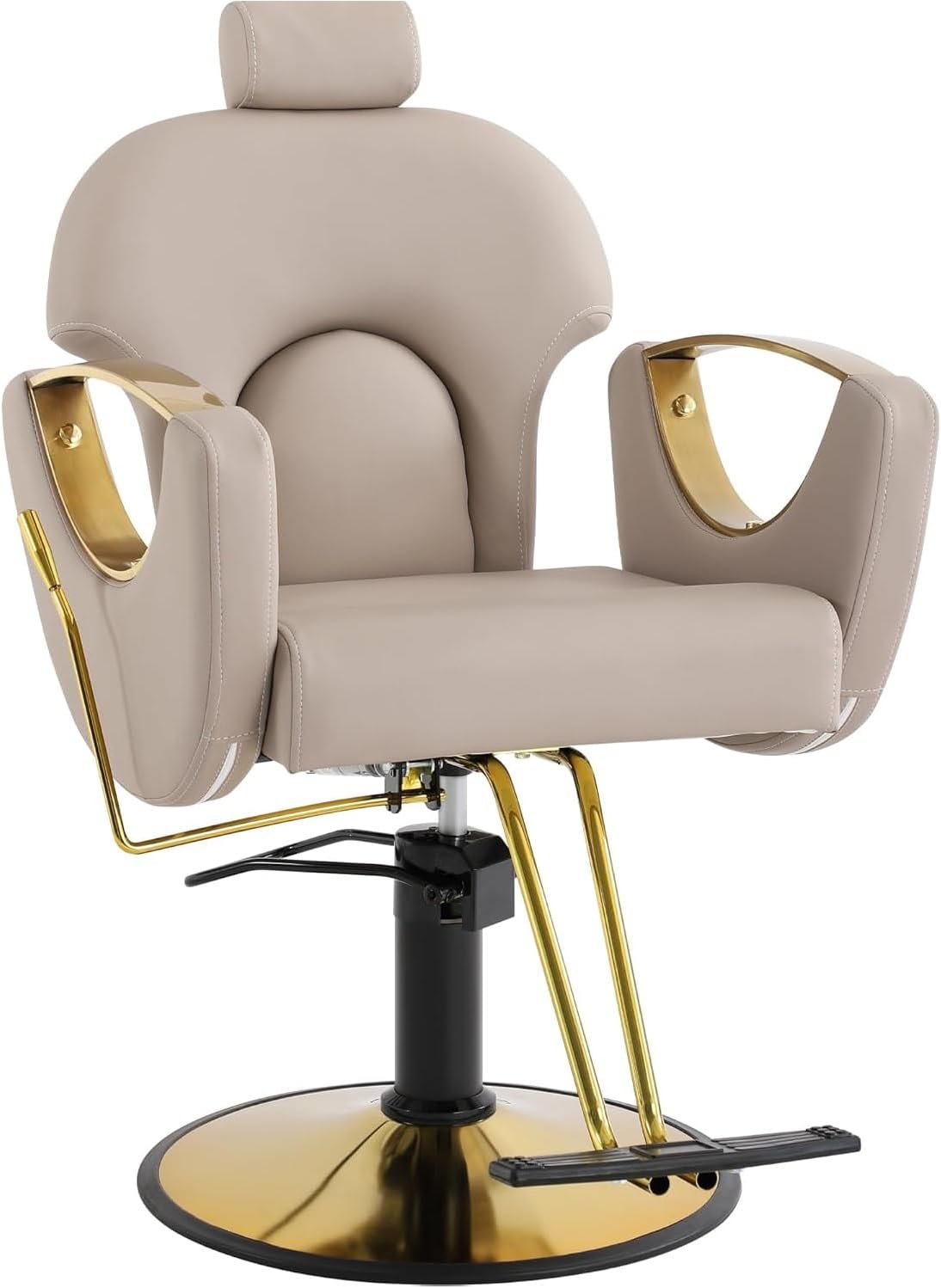 Drmilito Silla de peluquería Sillón Profesional Silla Barberia Giratoria 360°con Altura Regulable Reposacabezas Ajustable y Reposapiés para Salón de SPA y Belleza, Barbería, Carga 150 kg (Beige)