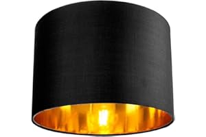 Contemporary and Chic Black Cotton 10" Table or Pendant Circular Drum Lamp Shade with Shiny Golden Inner - 60watt Maximum by Happy Homewares