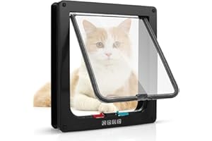 WHENZOO Cat Door Safety Pet Sliding Door Safety Pet Door with 4 Way Lock, Weatherproof Cat Flap for Interior Exterior Door Window Wall Two-Way Entry and Exit Cat Door Dog Flap (Black, L 21 cm x 19.5 cm)
