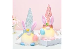 ONESHLEE Gnomos Pascua, Hogar Decoracion Pascua Navidad, Conejo Peluche con Huevos De Pascua, Sueco Adornos Interior Casa Salon Mesa Chimeneas, Rosa Gnomos Navideños, Figuras De Gnomos Navidad con Led Luz (B)