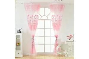 ‎FTVOGUE Nowoczesne Przezroczyste Tiulowe Zasłony Drukowane Zasłony Gossamer Wzór Kwiatowy Zasłony, Cieniutkie Zasłony, Dopasowana Sypialnia, Salon i Kawiarnia 100 * 200cm (różowy)