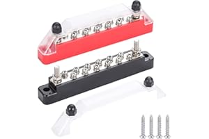 Greluma Blocco di distribuzione dell'alimentazione 12V con 2 prigionieri terminali da 1/4" (M6) e 12 viti terminali M4,morsettiera per barra bus,barra del bus positiva/negativa per barca autoveicoli