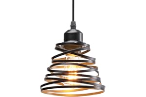 PETITES ECREVISSES Suspension Industrielle Rétro Ø15cm, Lustre Vintage Abat-jour Luminaire en Métal Plafonnier E27 Corde Ajustable Décoration (Ø15cm-Noir)