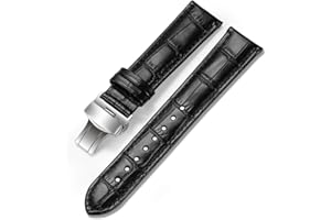 iStrap Bracelet de montre en cuir-Bracelet de remplacement en cuir de veau grainé d'alligator-Boucle de déploiement avec boutons poussoirs pour hommes femmes-18 mm 19 mm 20 mm 21 mm 22 mm 24 mm