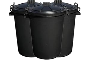 JMS we create smile [ 𝐒𝐞𝐭 𝐨𝐟 𝟑 ] BLACK 50 Litre Extra Large Heavy Duty Plastic Bin Dustbin Storage Unit with Locking Lid for Home Garden Rubbish Waste Animal Feed