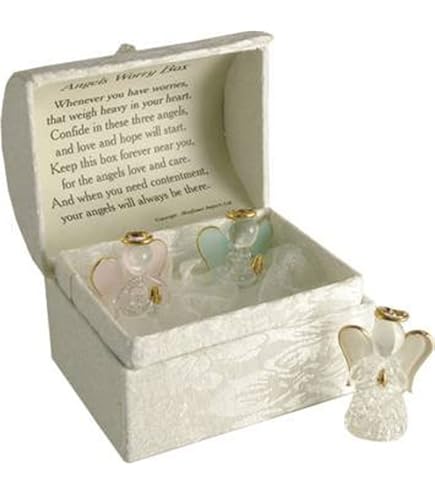 Angels Worry Box Gold Plated Figurines, with Little Angel Wings and a Spiritual Fresh in the Lid | A Personalized Decorative Box of Mindfulness for your Love (1 White Angel Blessing Box