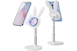 OATSBASF Magnetyczne biurko, uroczy stojak na telefon do MagSafe, regulowany uchwyt na telefon komórkowy iPhone 14/13/12, dostarczany z magnetyczną łatką do wszystkich telefonów komórkowych (M-biały)