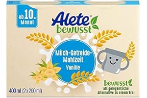 ‎ALETE Alete bewusst Milch-Getreide-Mahlzeit Vanille, ab dem 10. Monat, trinkfertige Babynahrung mit Vanille-Aroma, praktischer Ersatz zu Babybrei, warm oder kalt trinken, 400 ml (2 x 200 ml)