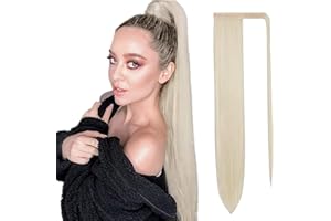 Sofeiyan Liso Cola de Caballo Largo Pelo Natural para Extensiones Postizos de Pelo Sintetico Coleta Velcro Envolvente Pelucas para Mujer 70cm