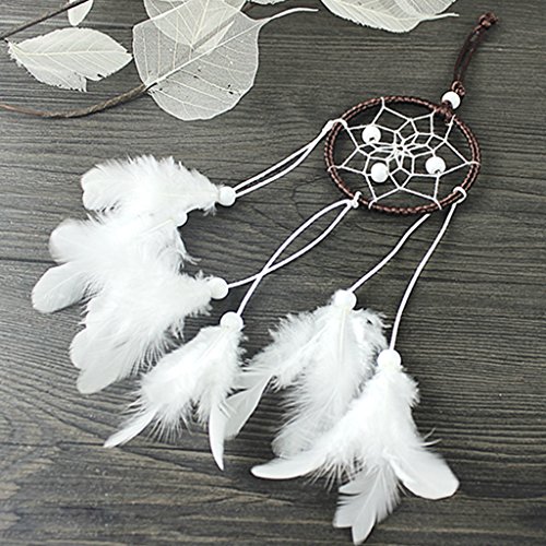 Mini Braun Kreis Weiße Feder Traumfänger Für Auto Hängen Dekor - 6