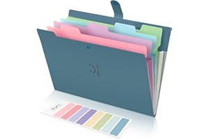 SKYDUE Cartellina portadocumenti formato A4, con scomparti, con etichette, per la casa, l'ufficio, la scuola e i viaggi, colore blu