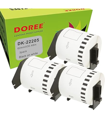 Squuido 20 Rouleaux DK-22205 DK22205 Papier Étiquettes Continues Compatibles Avec Brother P-Touch QL-500 QL-550 QL-560 QL-570 QL-580 QL-700 QL-800 QL-810W QL-820NWB QL-1100 QL-1110NWB | 62mm X 30.48m