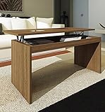 Altura: 49cm HOGAR24 ES Mesa de Centro Elevable Modelo Lima, Color Cerezo con Cristales Contrastados en Negro