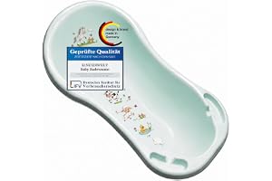 KiNDERWELT Babybadkar 100 cm – babybadkar med roligt bondgårdsmotiv – BPA-fri – badkar för bad för spädbarn och nyfödda – aqua