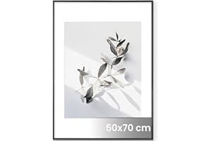 Feihorrm Bilderrahmen, Metall Fotorahmen, Für 50x70 cm-Fotos ohne Passepartout oder 39x49 cm-Fotos mit Passepartout, Mit gehärtetem Glas, Aluminium Bilderrahmen (Schwarz, 50x70 cm/ 1x)