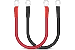 URAQT 30cm Car Battery Cable, 2Pcs 16mm² 5AWG Battery Cable Red and Black Inverter Cable, M10 Car Battery Jump Leads 12V Heavy Duty Copper Wire for Auto, Truck, Motorcycle, Solar, RV, Marine