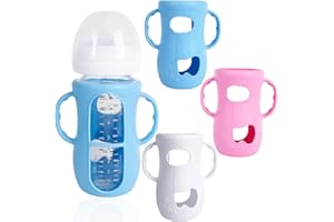 ODOOKON 3er-Pack Silikonhüllen für Avent Natural-Babyflaschen aus Glas, Baby Bottle Protective Cover, bruchfester Babyflaschenhalter, Zubehör Außendurchmesser über 5cm für Flasche (L)