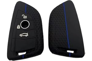 Juttzzei BMW Autoschlüssel Hülle für BMW 1 2 3 5 6 7 Series Active Tourer F21 F45 F46 F48 X1 F48 X3 X4 X5 X6 F15 F85 F15 F16 F86 Schlüsselhülle, Silikon BMW X5 Schlüssel Hülle - 3 Tasten-(Blaue Linie)