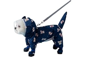 BT Bear Small Dog Raincoat with Rain Shoes,Full-Coverage Waterproof Reflective Dog Raincoat Rain Boots for Puppy Small Dogs,Dark Blue M