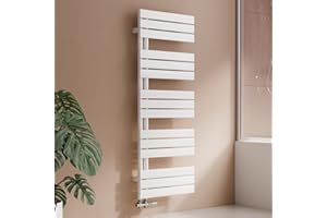 S'AFIELINA Radiatore Design per Bagno, scaldasalviette Bianco, Pannello Piatto, Attacco Laterale, 1320x500mm, radiatore per Bagno, asciugatore per Asciugamani, 661 Watt