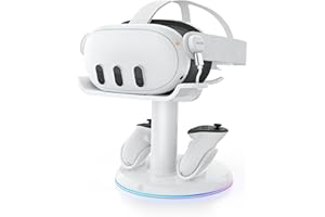 AMVR RGB Charging Dock Compatible with Meta Quest 3/Quest 3S Accessories, 30W Fast Charging Station with USB-C Power Hub, 2 rechargeable controllers batteries (No charging adapter)