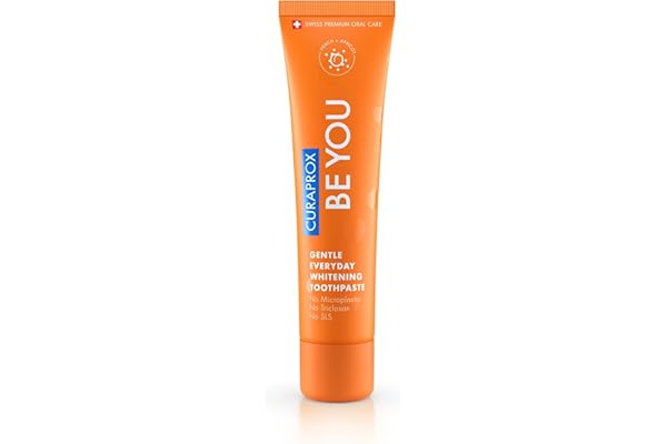 Curaprox Dentifrice Blanchissant – Pour une Haleine Fraîche et le Soin des Gencives/Formule Enzymatique, Saveur Pêche et Abricot, Orange, 60ml / Fluorure 950ppm / Fabriqué en Suisse