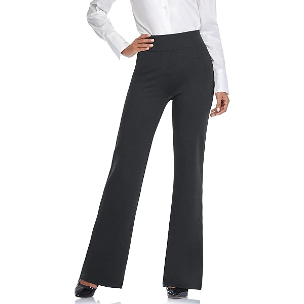 Pantalon Femme élégant Extensible - Taille Haute, Jambes Droites, Pour Travail, Yoga Et Loisirs - Noir