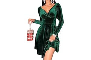 XIVISTO Abito da Donna Elegante Invernale Cerimonia in Velluto Vintage Sexy Vestito con Scollo a V Maniche Lunghe a Vita Alta Abiti per Cocktail Festa Sera Bar Club