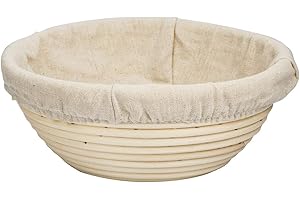 MEETOZ Banneton rond en rotin fait à la main avec doublure en lin 25 x 8,5 cm