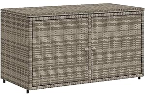 ‎VIDAXL vidaXL Gartenschrank, Geräteschrank mit viel Stauraum, Beistellschrank Schrank mit Türen, Balkonschrank Terrassenschrank, Grau Poly Rattan