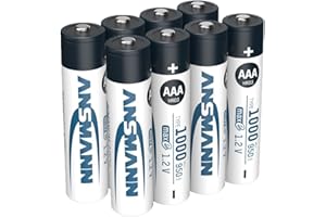 ANSMANN Piles rechargeables NiMH Micro AAA 1000 mAh (lot de 8) – Piles HR6 à faible autodécharge & haute capacité – Petits accumulateurs pour appareils énergivores (caméras, appareils de mesure, etc.)