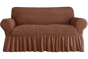 zenmag Loveseat Slipcover 1 Piece for 2 Cushion Couch Sofa Cover with Skirt, Durable Washable High Elastic Stretchable, Easy Fit Universal Furniture Protector (2 Seater, Brown)