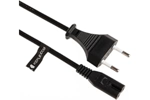 2 Poliges Stromkabel Euro 8 Netzkabel fur Samsung JVC TV, DVD, PS2 PS4 PS5 Playstation 4 5, HP Epson Canon Drucker, Radiokabel uvm. | 2-adriges Kabel 2poliges Netzstecker Anschlusskabel Fernseher (2m)